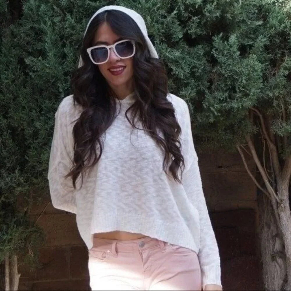 Cream Ivory Knit Hoodie Ft Dolman Sleeve Size S - Picture 1 of 10